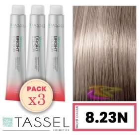 Tassel - Pack 3 Tintes BRIGHT COLOUR con Argán y Keratina Nº 8.23N RUBIO CLARO BEIGE DORADO 100 ml