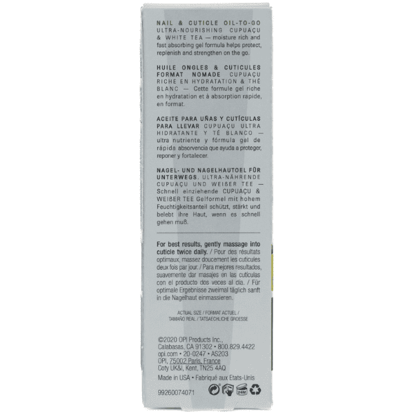 Opi - Tratamiento en Gel NAIL & CUTICLE OIL TO GO ultranutritivo 7,5 ml