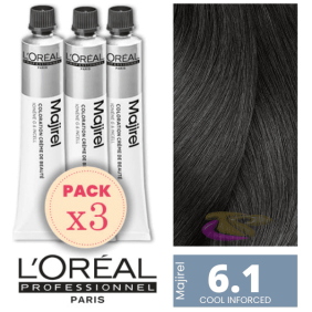 L`Oréal - Pack 3 Tintes MAJIREL Cool Inforced 6.1 Rubio Oscuro Ceniza 50 ml