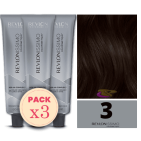 Revlon - Pack 3 Tintes REVLONISSIMO COLORSMETIQUE 3 Castaño Oscuro 60 ml (Ker-Ha Complex)