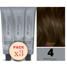 Revlon - Pack 3 Tintes REVLONISSIMO COLORSMETIQUE 4 Castaño Medio 60 ml (Ker-Ha Complex)