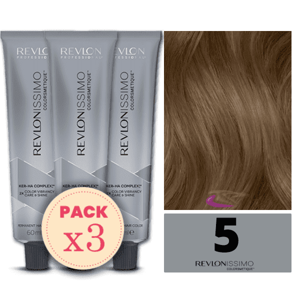 Revlon - Pack 3 Tintes REVLONISSIMO COLORSMETIQUE 5 Castaño Claro 60 ml (Ker-Ha Complex)