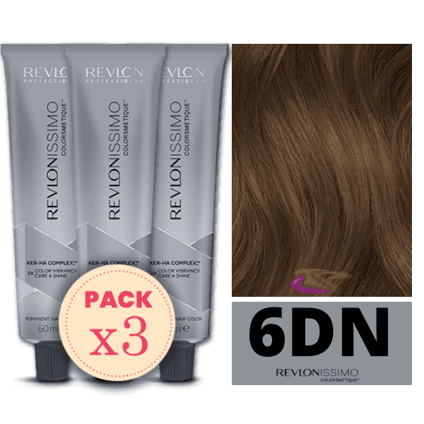 Revlon - Pack 3 Tintes REVLONISSIMO COLORSMETIQUE 6DN Rubio Oscuro Natural Profundo 60 ml (Ker-Ha Complex)