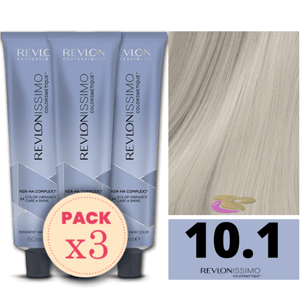 Revlon - Pack 3 Tintes REVLONISSIMO COLORSMETIQUE 10.1 Rubio Clarísimo Ceniza 60 ml (Ker-Ha Complex)