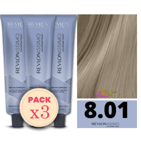 Revlon - Pack 3 Tintes REVLONISSIMO COLORSMETIQUE 8.01 Rubio Claro Natural Ceniza 60 ml (Ker-Ha Complex)