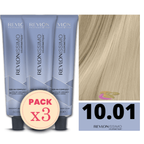 Revlon - Pack 3 Tintes REVLONISSIMO COLORSMETIQUE 10.01 Rubio Clarísimo Natural Ceniza 60 ml (Ker-Ha Complex)