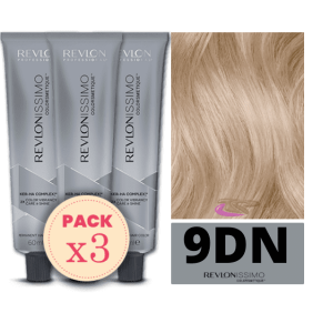 Revlon - Pack 3 Tintes REVLONISSIMO COLORSMETIQUE 9DN Rubio Muy Claro Natural Profundo 60 ml (Ker-Ha Complex)