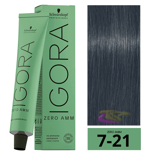 Schwarzkopf - Tinte Igora ZERO AMM (Sin Amoniaco) 7-21 Rubio Medio Humo Ceniza 60 ml