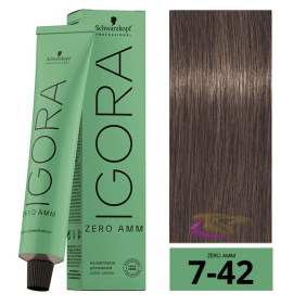 Schwarzkopf - Tinte Igora ZERO AMM (Sin Amoniaco) 7-42 Rubio Medio Beige Mate 60 ml