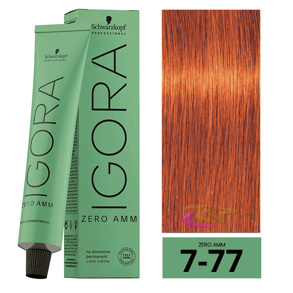 Schwarzkopf - Tinte Igora ZERO AMM (Sin Amoniaco) 7-77 Rubio Medio Cobrizo Intenso 60 ml