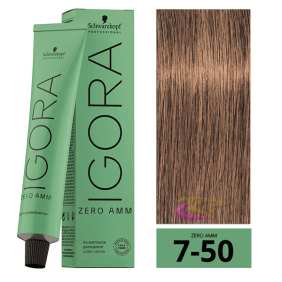 Schwarzkopf - Tinte Igora ZERO AMM (Sin Amoniaco) 7-50 Rubio Medio Dorado Natural 60 ml