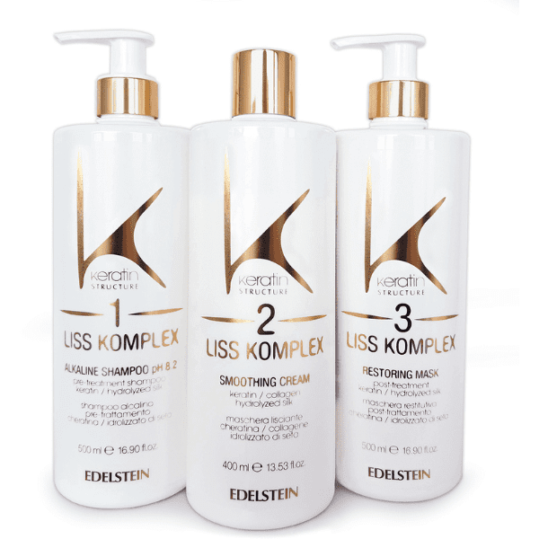 Keratin Structure - Tratamiento completo LISS KOMPLEX (Alisado 100% - Reductor Volumen - Cauterización) Duración 4-6 meses (champú 500 ml + crema alisadora 400 ml + mascarilla 500 ml)