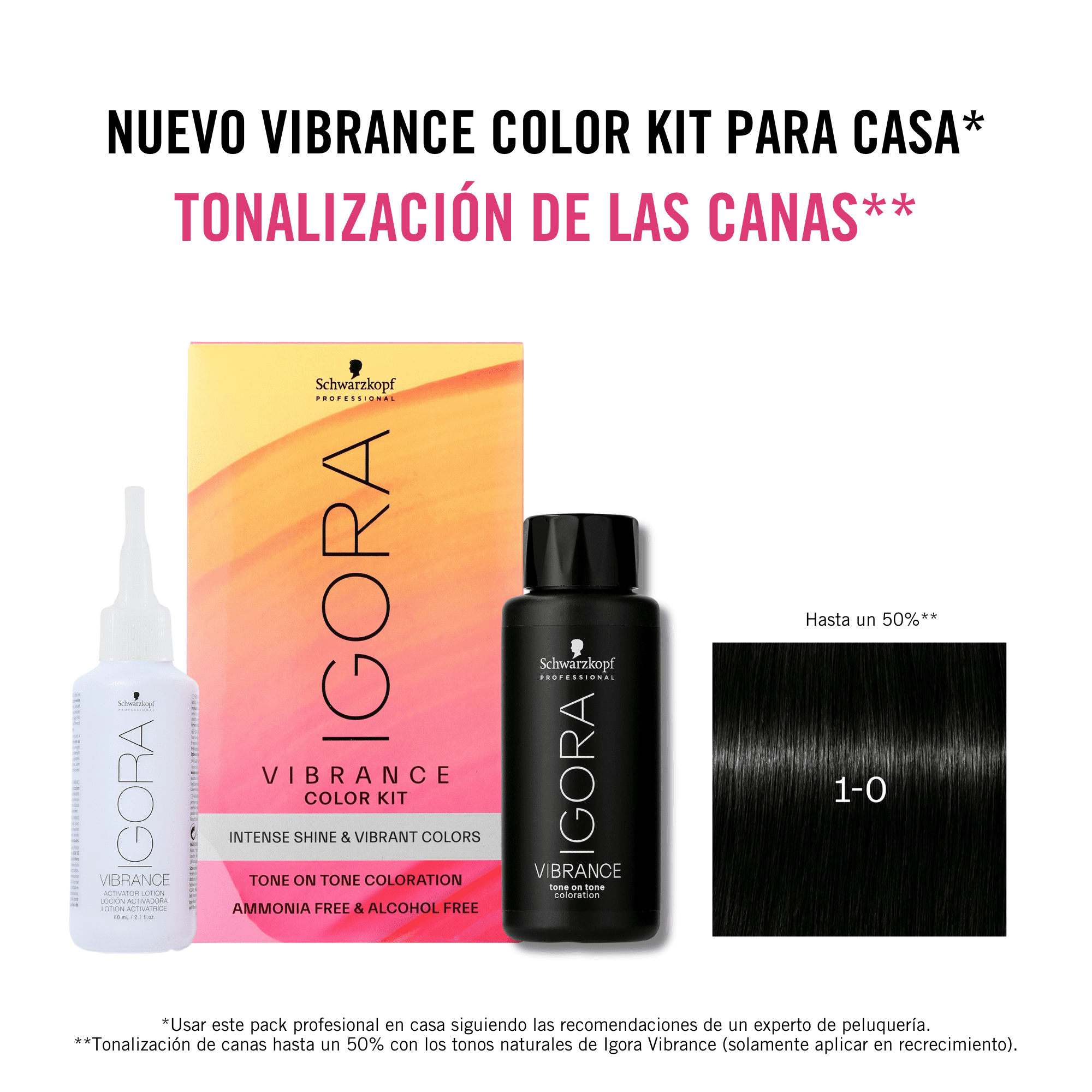 Schwarzkopf - Kit Tinte Igora Vibrance 1-0 Negro Natural 60 ml (demipermanente)(incluye tinte + emulsión en botella aplicadora + guantes)