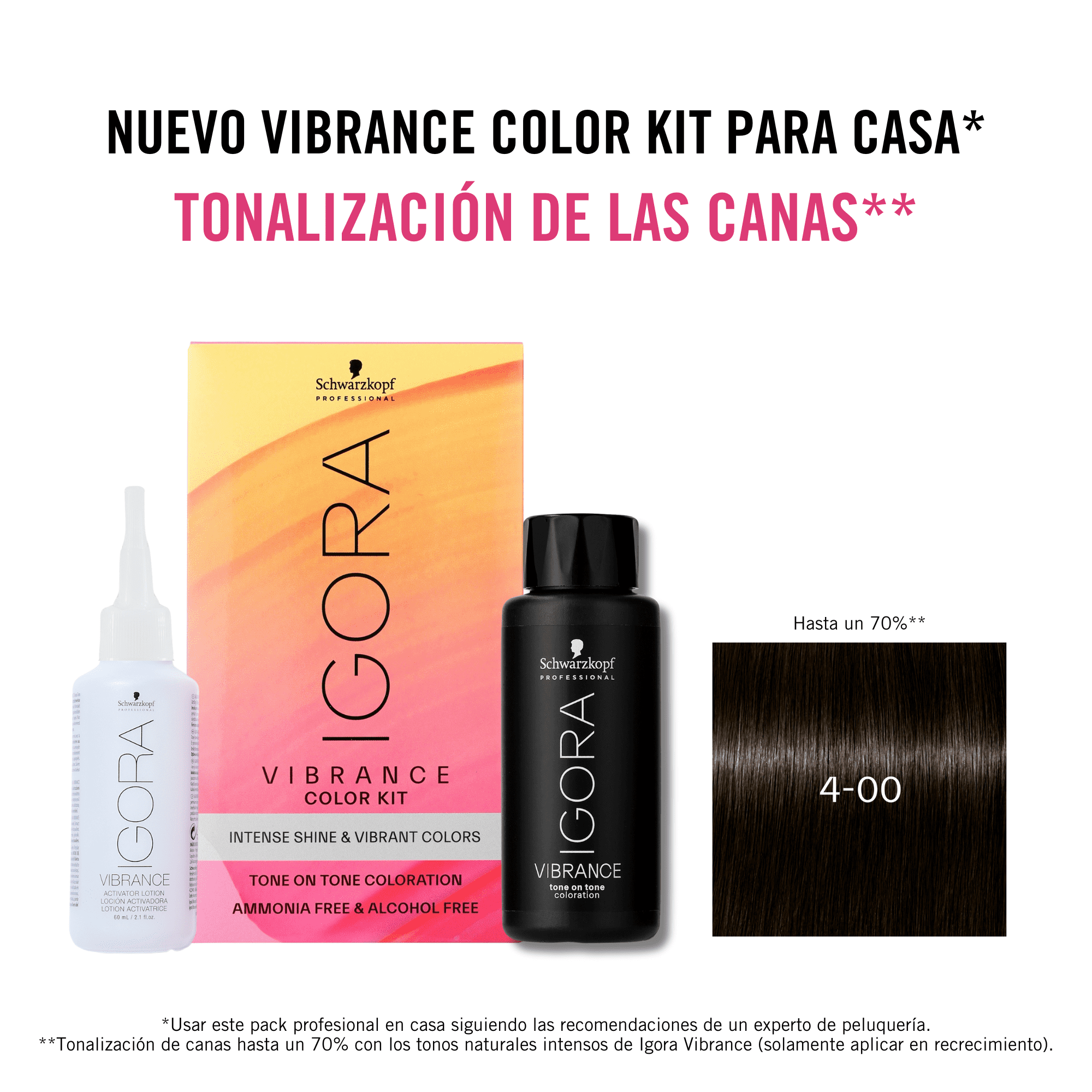 Schwarzkopf - Kit Tinte Igora Vibrance 4-00 Castaño Medio Natural Intenso 60 ml (demipermanente)(incluye tinte + emulsión en botella aplicadora + guantes)