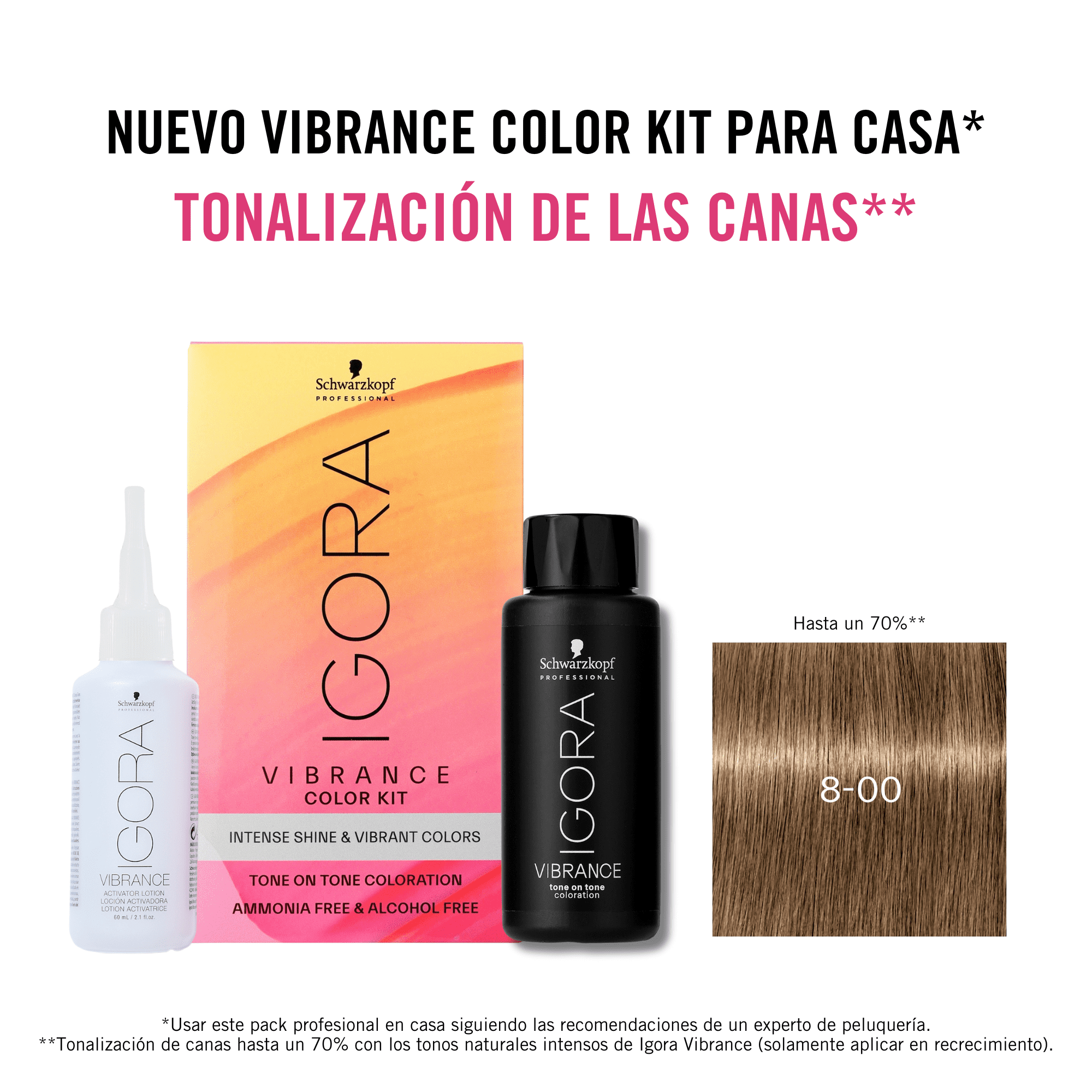 Schwarzkopf - Kit Tinte Igora Vibrance 8-00 Rubio Claro Natural Intenso 60 ml (demipermanente)(incluye tinte + emulsión en botella aplicadora + guantes)