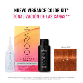 Schwarzkopf - Kit Tinte Igora Vibrance 7-77 Rubio Medio Cobrizo Intenso 60 ml (demipermanente)(incluye tinte + emulsión...