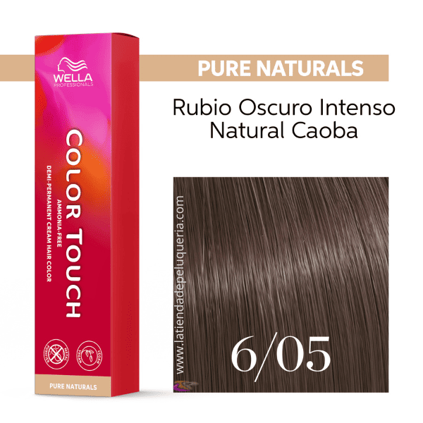 Wella - Baño COLOR TOUCH Pure Naturals 6/05 Rubio Oscuro Natural Caoba (sin amoníaco y vegano) 60 ml