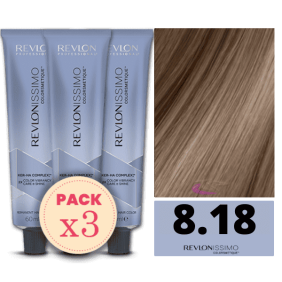Revlon - Pack 3 Tintes REVLONISSIMO COLORSMETIQUE 8.18 Rubio Claro Castaño Ceniza 60 ml (Ker-Ha Complex)