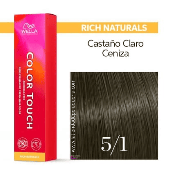 Wella - Baño COLOR TOUCH Rich Naturals 5/1 Castaño Claro Ceniza (sin amoníaco y vegano) 60 ml