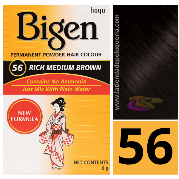 Bigen - Tinte en Polvo Permanente SIN AMONIACO Nº56 Castaño Medio Rico 6 gramos