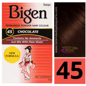 Bigen - Tinte en Polvo Permanente SIN AMONIACO Nº45 Chocolate 6 gramos