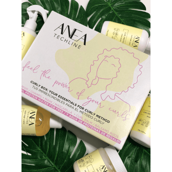 Anea Techline - Pack Método Curly (Champú 300 ml + Mascarilla 275 ml + Bálsamo Definidor 175 ml + Agua de Proteína 175 ml)
