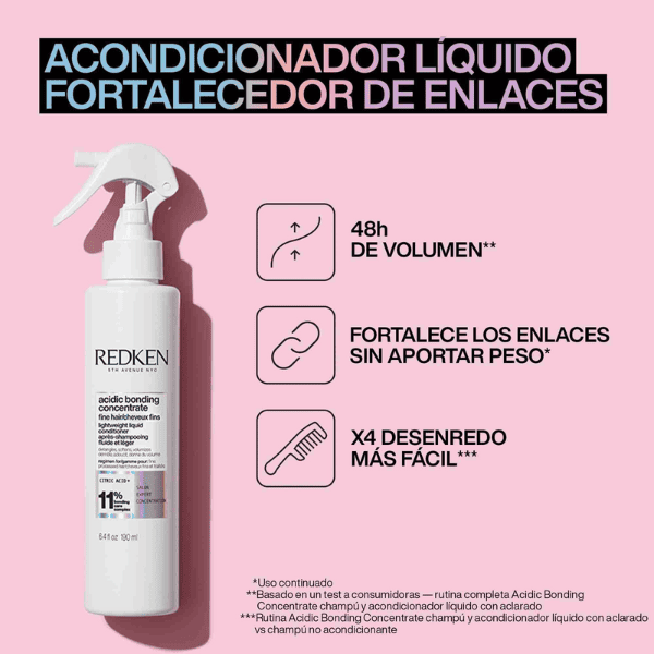 Redken - Acondicionador Líquido Con Aclarado ACIDIC BONDING CONCENTRATE para Cabello Dañado, Seco y Químicamente Tratado 190 ml