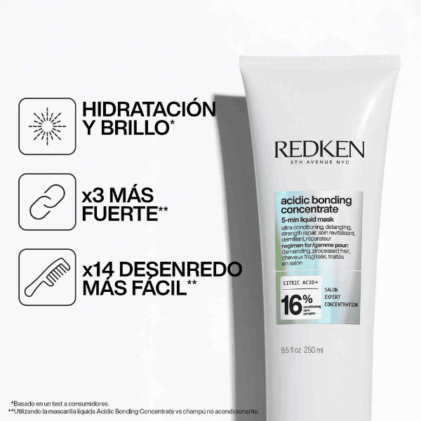 Redken - Mascarilla Líquida ACIDIC BONDING CONCENTRATE para Cabello Dañado, Seco y Químicamente Tratado 250 ml