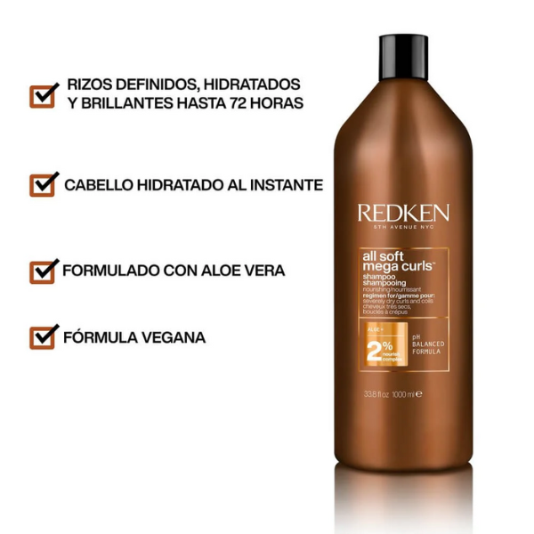 Redken - Champú ALL SOFT MEGA CURLS para Cabellos Rizados y Ondulados 1000 ml