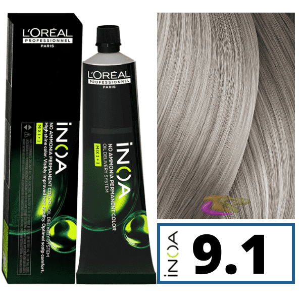 L`Oréal - Tinte INOA sin amoniaco 9.1 Rubio Muy Claro Ceniza 60 ml