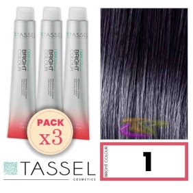 Tassel - Pack 3 Tintes BRIGHT COLOUR con Argán y Keratina Nº 1 NEGRO 100 ml