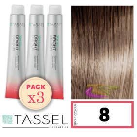 Tassel - Pack 3 Tintes BRIGHT COLOUR con Argán y Keratina Nº 8 RUBIO CLARO 100 ml