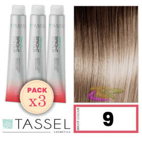 Tassel - Pack 3 Tintes BRIGHT COLOUR con Argán y Keratina Nº 9 RUBIO MUY CLARO 100 ml