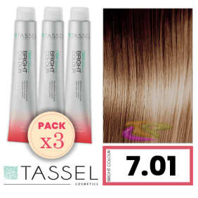 Tassel - Pack 3 Tintes BRIGHT COLOUR con Argán y Keratina Nº 7.01 RUBIO MEDIO FRÍO 100 ml