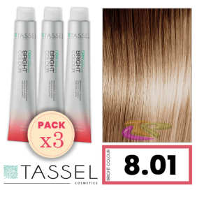Tassel - Pack 3 Tintes BRIGHT COLOUR con Argán y Keratina Nº 8.01 RUBIO CLARO FRÍO 100 ml