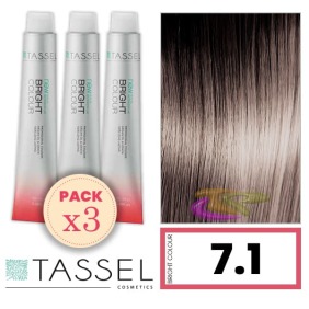 Tassel - Pack 3 Tintes BRIGHT COLOUR con Argán y Keratina Nº 7.1 RUBIO MEDIO CENIZA 100 ml