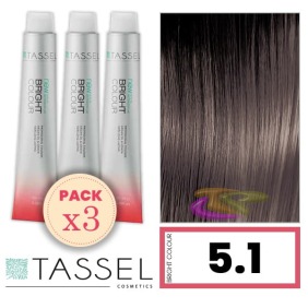Tassel - Pack 3 Tintes BRIGHT COLOUR con Argán y Keratina Nº 5.1 CASTAÑO CLARO CENIZA 100 ml