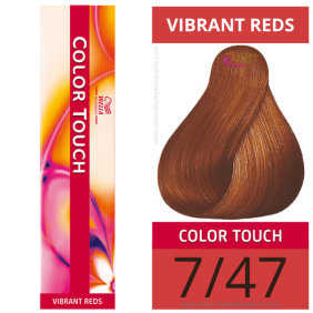 Wella - Baño COLOR TOUCH Vibrant Reds 7/47 Rubio Medio Cobrizo Marrón (sin amoníaco) de 60 ml