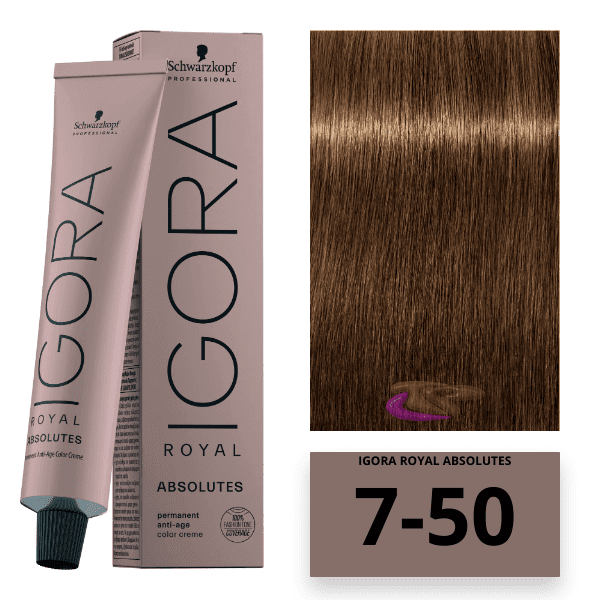 Schwarzkopf - Tinte Igora Royal Absolutes 7/50 Rubio Medio Dorado Natural 60 ml 