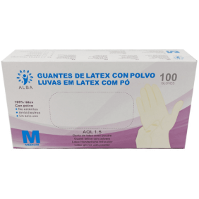 Alba - Guantes desechables LATEX CON POLVO Talla M (100 uds)(003017)