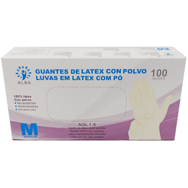 Alba - Guantes desechables LATEX CON POLVO Talla M (100 uds)(003017)