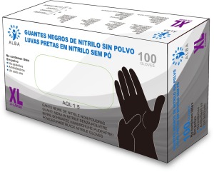 Alba - Guantes desechables NITRILO SIN POLVO Negros Talla XL (100 uds)(003352)