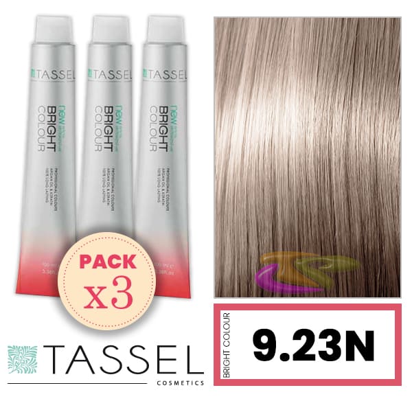 Tassel - Pack 3 Tintes BRIGHT COLOUR con Argán y Keratina Nº 9.23N RUBIO MUY CLARO BEIGE DORADO 100 ml