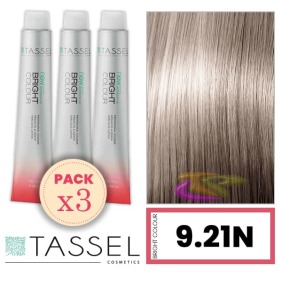 Tassel - Pack 3 Tintes BRIGHT COLOUR con Argán y Keratina Nº 9.21N RUBIO MUY CLARO BEIGE CENIZA 100 ml