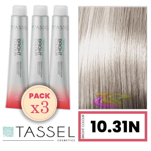 Tassel - Pack 3 Tintes BRIGHT COLOUR con Argán y Keratina Nº 10.31N RUBIO SUPER CLARO DORADO CENIZA 100 ml