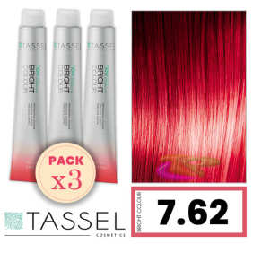 Tassel - Pack 3 Tintes BRIGHT COLOUR con Argán y Keratina Nº 7.62 RUBIO MEDIO ROJO CEREZA 100 ml