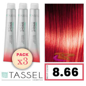 Tassel - Pack 3 Tintes BRIGHT COLOUR con Argán y Keratina Nº 8.66 RUBIO CLARO ROJO FUEGO 100 ml