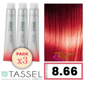 Tassel - Pack 3 Tintes BRIGHT COLOUR con Argán y Keratina Nº 8.66 RUBIO CLARO ROJO FUEGO 100 ml