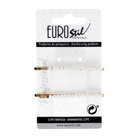 Eurostil - Clip Dorado Largo con Perlas 2 uds (06932)