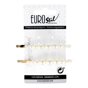 Eurostil - Clip Dorado Largo con Perlas Surtidas 2 uds (06933)